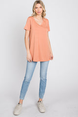 Peach V-Neck Short Sleeve Top