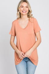 Peach V-Neck Short Sleeve Top