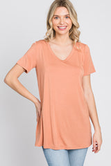 Peach V-Neck Short Sleeve Top