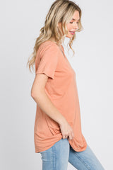 Peach V-Neck Short Sleeve Top