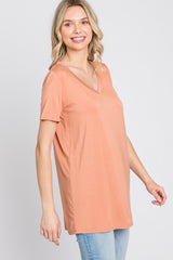 Peach V-Neck Short Sleeve Top