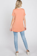 Peach V-Neck Short Sleeve Top