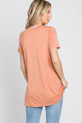 Peach V-Neck Short Sleeve Top