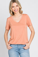 Peach V-Neck Short Sleeve Top