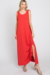 Rust Tie Strap Side Slit Maxi Dress