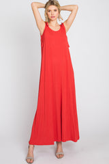 Rust Tie Strap Side Slit Maxi Dress