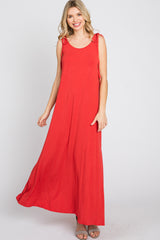 Rust Tie Strap Side Slit Maxi Dress