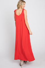 Rust Tie Strap Side Slit Maxi Dress