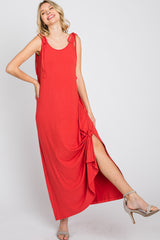 Rust Tie Strap Side Slit Maxi Dress