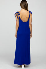 Royal Blue Tie Strap Side Slit Maternity Maxi Dress