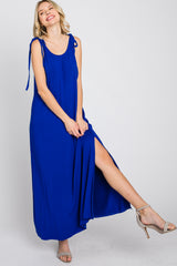 Royal Blue Tie Strap Side Slit Maxi Dress