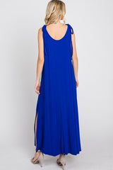 Royal Blue Tie Strap Side Slit Maxi Dress