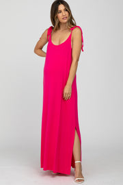 Fuchsia Tie Strap Side Slit Maternity Maxi Dress