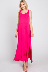 Fuchsia Tie Strap Side Slit Maxi Dress