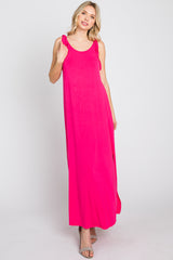 Fuchsia Tie Strap Side Slit Maxi Dress