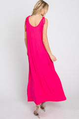 Fuchsia Tie Strap Side Slit Maxi Dress