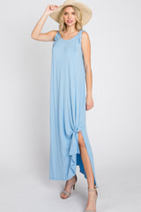 Light Blue Tie Strap Side Slit Maxi Dress