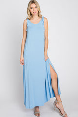 Light Blue Tie Strap Side Slit Maxi Dress