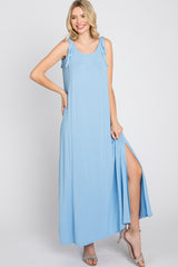 Light Blue Tie Strap Side Slit Maxi Dress