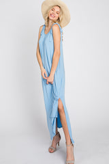 Light Blue Tie Strap Side Slit Maxi Dress