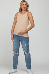 Taupe Ribbed Maternity Tank Top