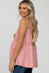 Coral Floral Ribbed Babydoll Maternity Top