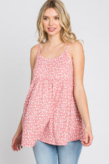 Coral Floral Ribbed Babydoll Top