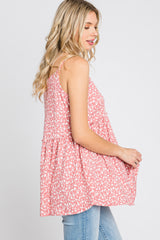 Coral Floral Ribbed Babydoll Top