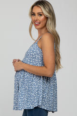 Blue Floral Ribbed Babydoll Maternity Top