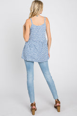 Blue Floral Ribbed Babydoll Top