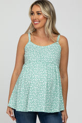 Mint Green Floral Ribbed Babydoll Maternity Top