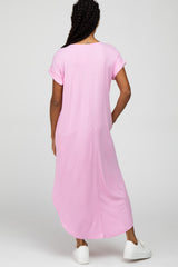 Pink Ribbed Rounded Hi-Low Hem Midi Dress