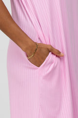 Pink Ribbed Rounded Hi-Low Hem Midi Dress