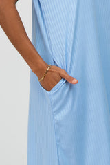 Blue Ribbed Rounded Hi-Low Hem Midi Dress