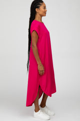 Fuchsia Ribbed Rounded Hi-Low Hem Midi Dress