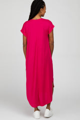 Fuchsia Ribbed Rounded Hi-Low Hem Midi Dress