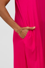 Fuchsia Ribbed Rounded Hi-Low Hem Midi Dress