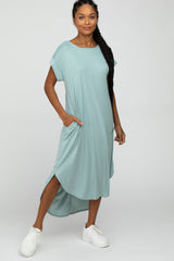 Mint Green Ribbed Rounded Hi-Low Hem Maternity Midi Dress