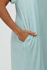 Mint Green Ribbed Rounded Hi-Low Hem Midi Dress