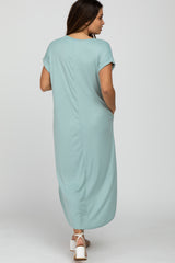 Mint Green Ribbed Rounded Hi-Low Hem Maternity Midi Dress