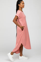 Peach Ribbed Rounded Hi-Low Hem Midi Dress