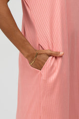 Peach Ribbed Rounded Hi-Low Hem Midi Dress