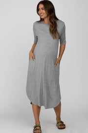 Heather Grey Round Hem Short Sleeve Maternity Midi Dress