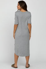 Heather Grey Round Hem Short Sleeve Maternity Midi Dress