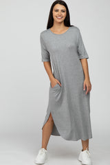 Heather Grey Round Hem Short Sleeve Maternity Midi Dress