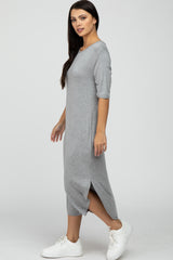 Heather Grey Round Hem Short Sleeve Midi Dress