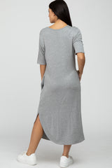 Heather Grey Round Hem Short Sleeve Midi Dress