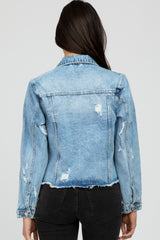 Blue Distressed Cropped Denim Jacket