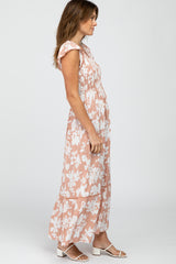 Mauve Floral Smocked Maxi Dress