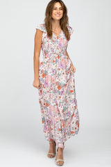 Pink Floral Smocked Maternity Maxi Dress